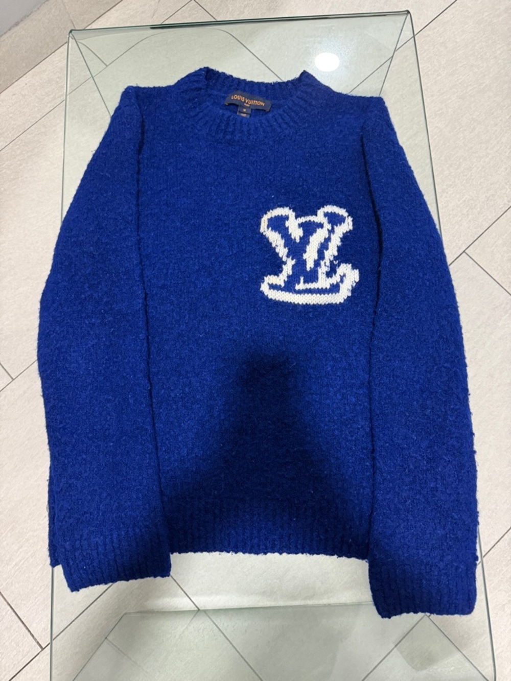 Louis Vuitton Cobalt Blue Wool Sweater with White LV Motif vintage